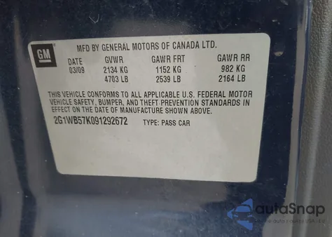 2009 Chevrolet Impala Ls из США, поврежденный, VIN 2G1WB57K091292672